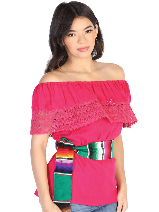 Mexican Artisanal Blouse  50% Cotton, %50 Polyester Fuchsia  602489
