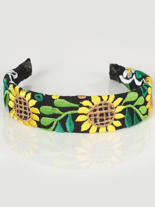 Artisanal Embroidered Headband 100% Cotton Black 603102