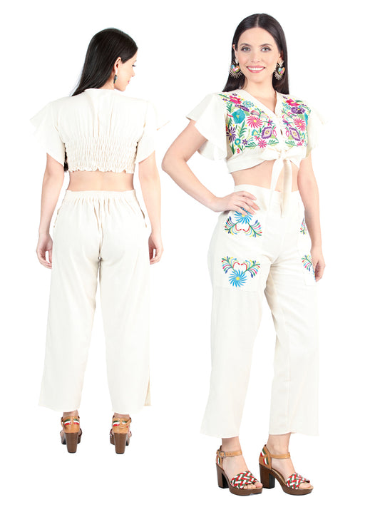 Artisanal Embroidered Set 100% Cotton Beige 603997